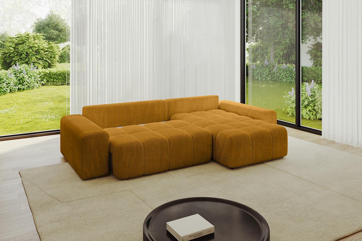 ECKSOFA Ottomane rechts ENIL-L 297x189x68 Senfgelb Cord - Currygelb, Holzwerkstoff/Kunststoff (189/297cm) - ALTDECOR