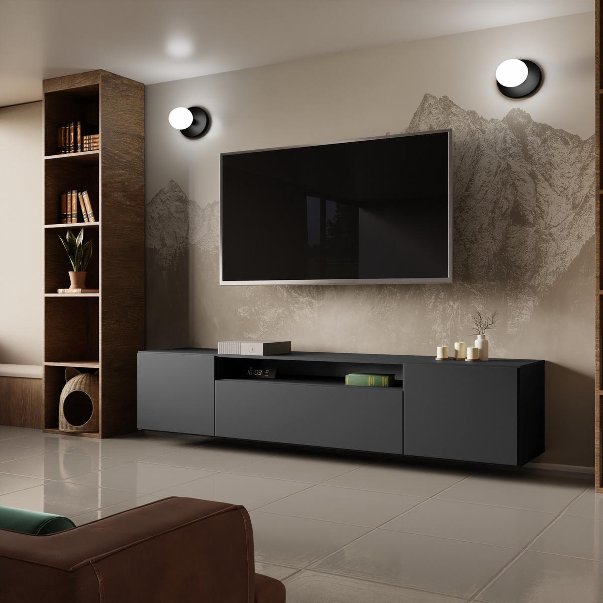 LOWBOARD MIVO 200/41/40 cm, Hängender TV-Schrank Graphitfarben - Graphitfarben, Holzwerkstoff (200/41/40cm) - MASSENO