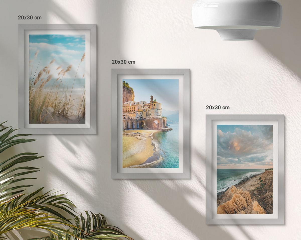 BILDER SET 3er Set - 20x30 cm Silberner Rahmen - Landschaften Strand Klippen Stadt - Silberfarben, Kunststoff (20/30cm) - TULUP
