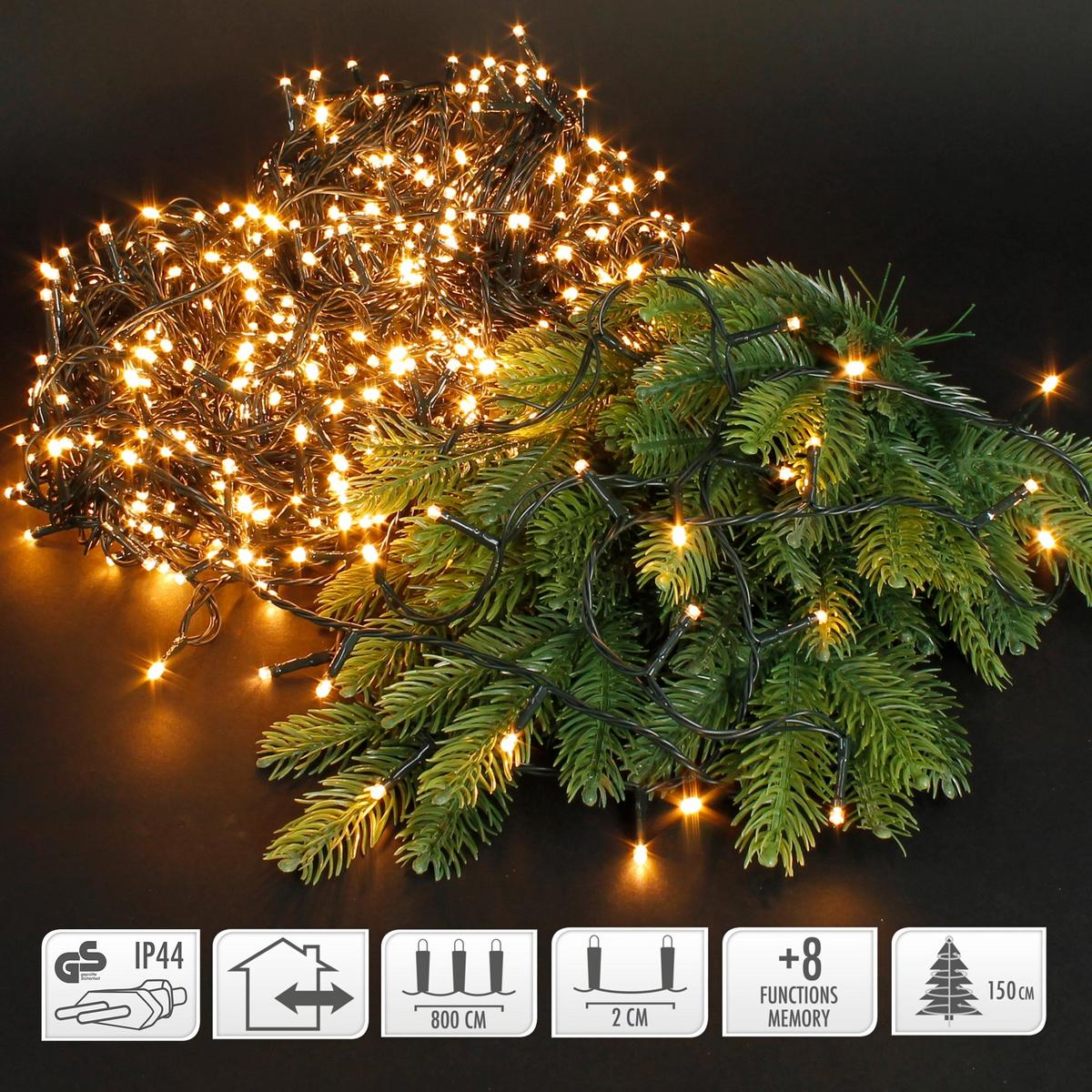 LED CLUSTER LICHTERKETTE 8m 400 LEDs Extra Warmweiß 8 Modi Innen/Außen - Grün, Kunststoff (1100cm) - ECD-Germany