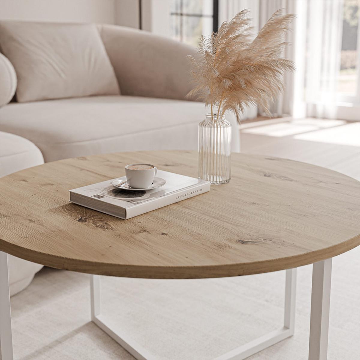 COUCHTISCH BESARO 75/47 cm runden, Weiß / Artisan-Eiche - Eiche Artisan/Weiß, Metall (75/75/47cm) - Idohome