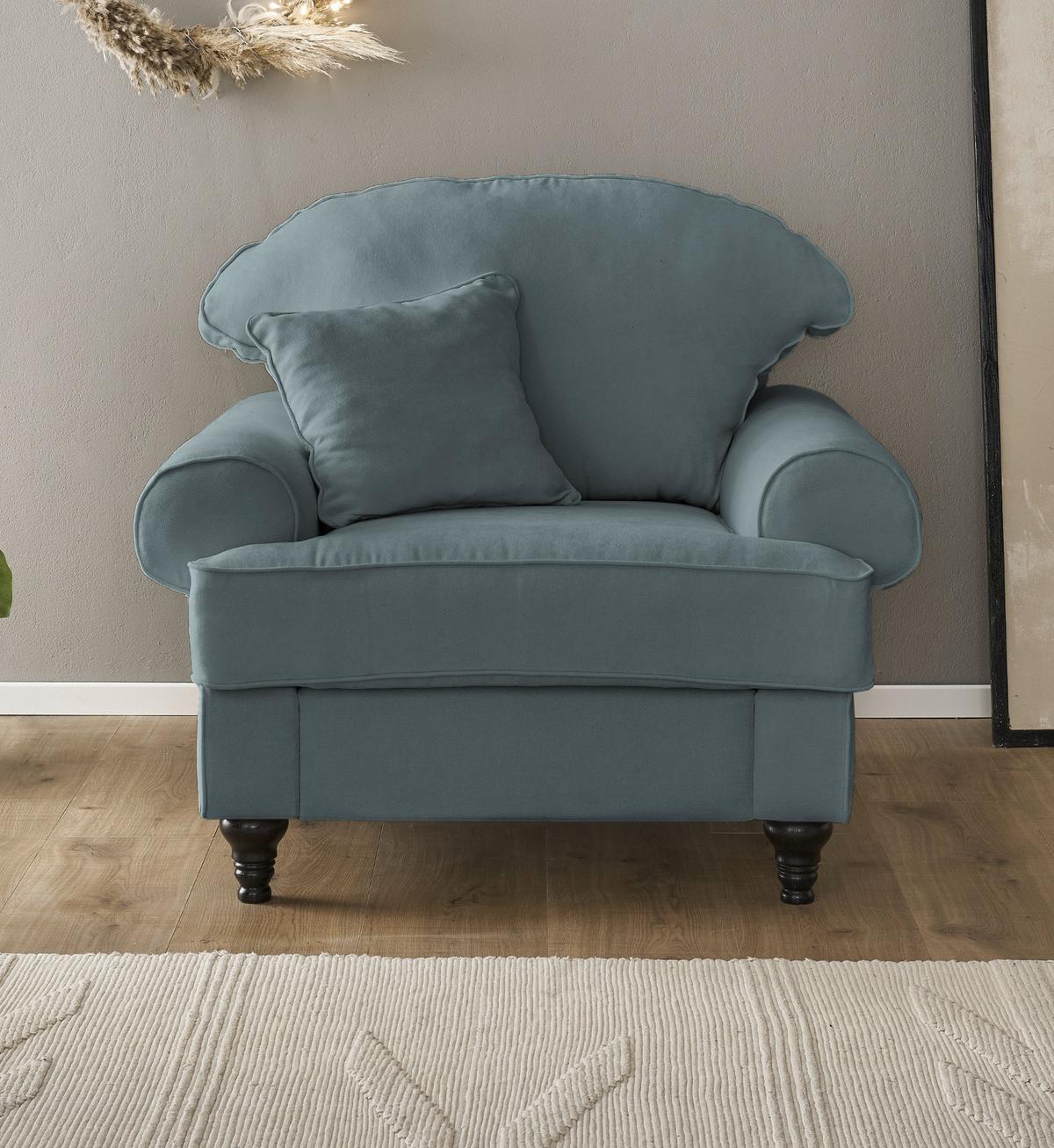 SESSEL grau Landhaus, Loungesessel 110 cm - Braun/Grau, Holz/Textil (110/95/100cm) - Furn.Design
