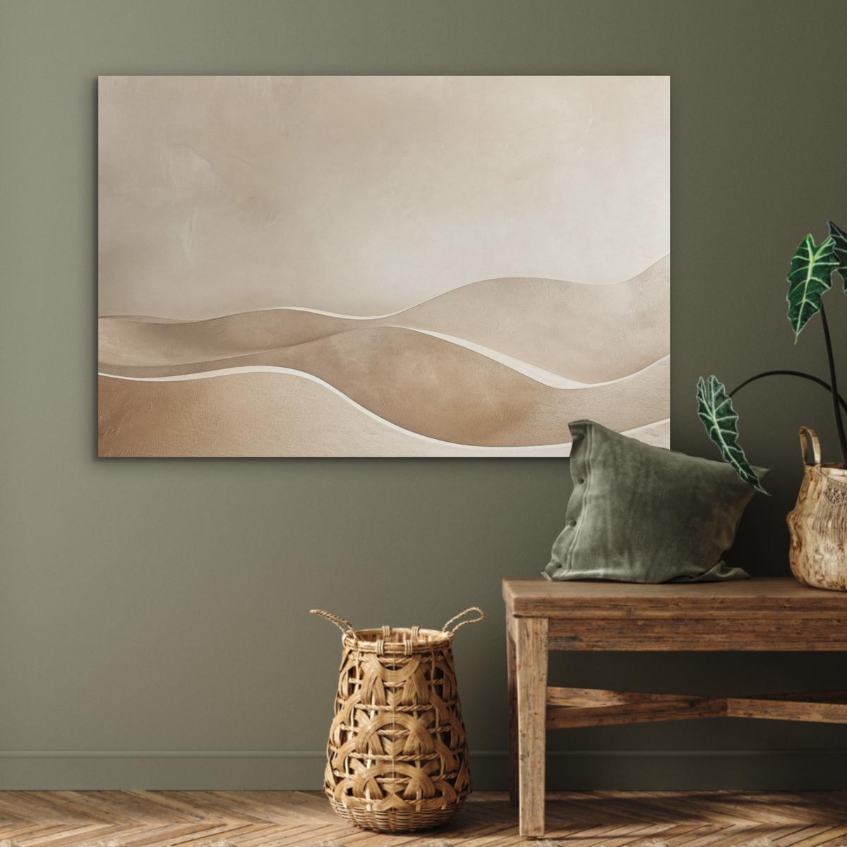 AKUSTIKBILD Beige - Natur - Abstrakt - Modern Wandbild Wohnzimmer 100x70 cm - Beige, Kunststoff (100/70/0.9cm) - MuchoWow