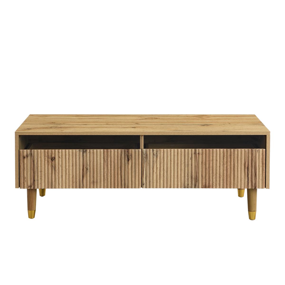 TV-SCHRANK SET holzoptik, 3d-rillen & smart led - Naturfarben, Holzwerkstoff (178/45/35cm) - Urban Meuble