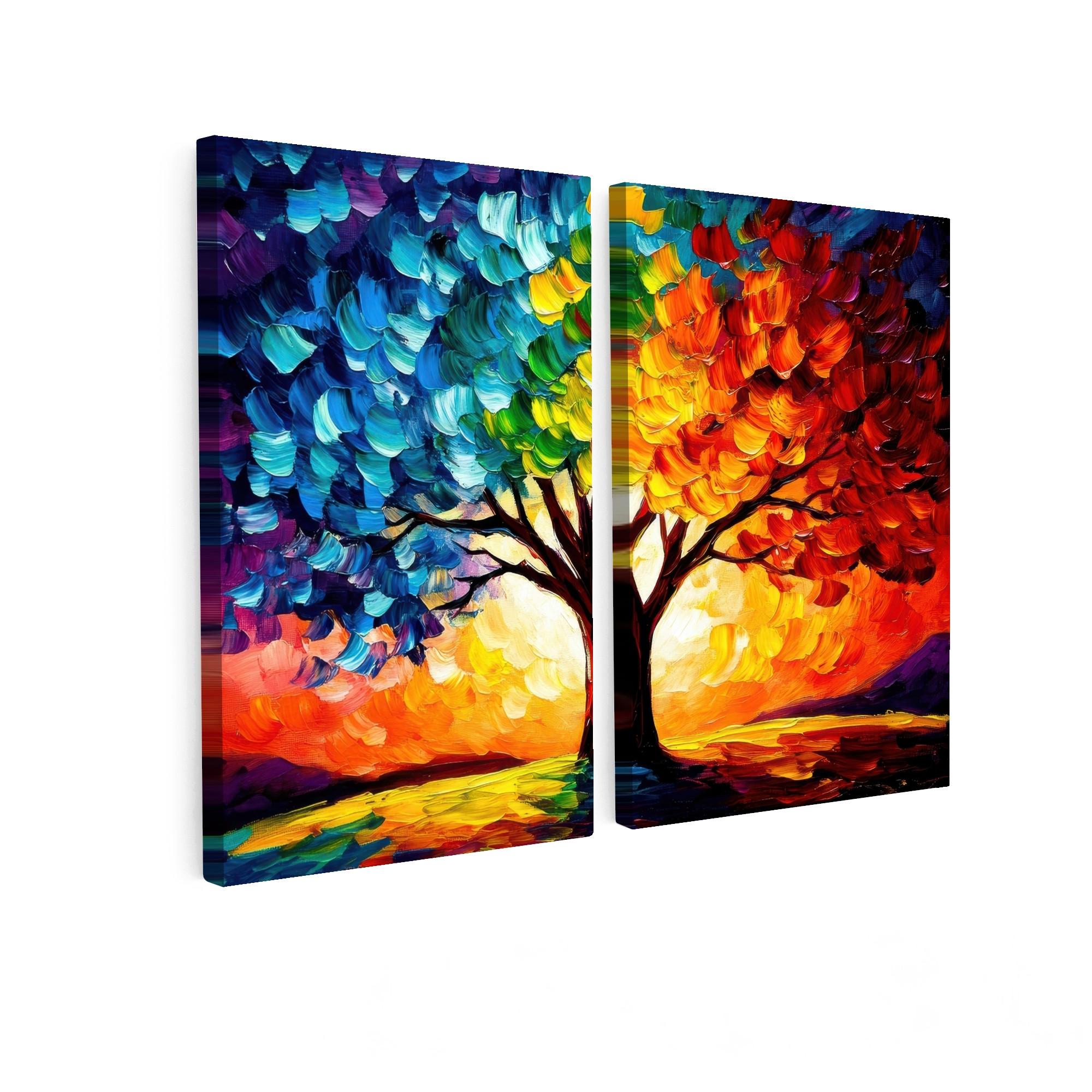 LEINWANDBILD 2er Set Baum - Farbenfroh - Malerei-Look - Abstrakt 160x120 cm - Multicolor, Textil (160/120cm) - MuchoWow
