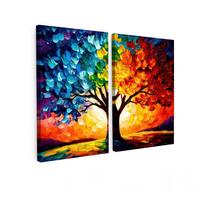 LEINWANDBILD 2er Set Baum - Farbenfroh - Malerei-Look - Abstrakt 120x90 cm - Multicolor, Textil (120/90cm) - MuchoWow