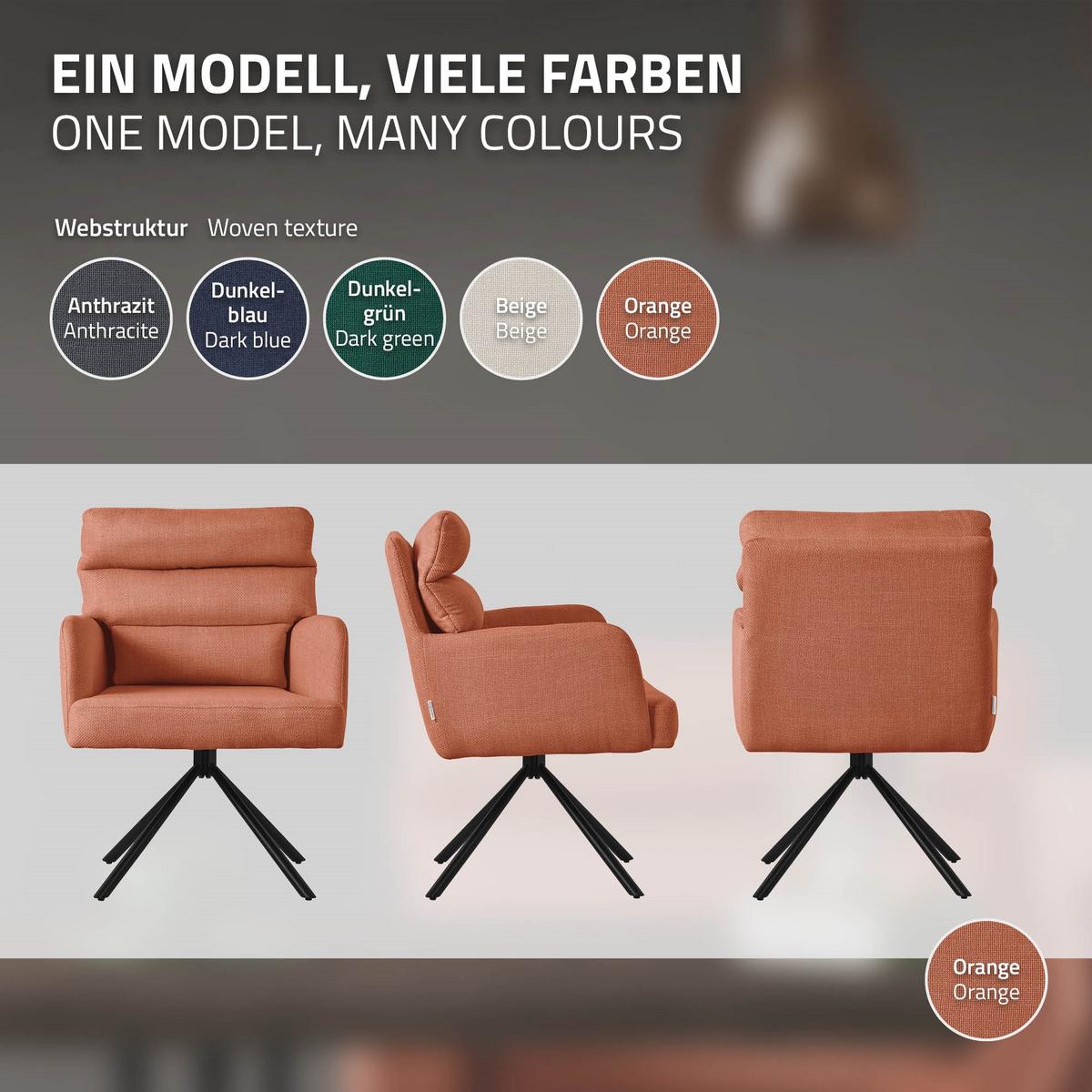 ESSZIMMERSTUHL 4er Set drehbar Orange Stoffbezug - Schwarz/Orange, Textil/Metall (64.5/93/64cm) - ML-DESIGN
