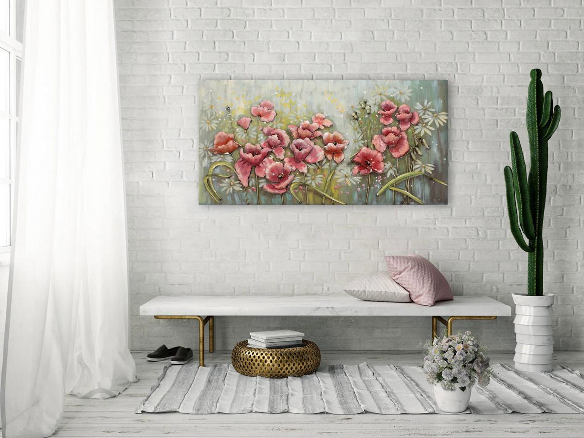 METALLBILD Rosa 120/60 cm - Pink/Grün, Metall (5.5/60cm) - KUNSTLOFT