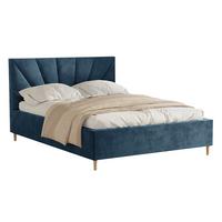 POLSTERBETT AINA 140x200 cm French Velvet 670, 34 Holzlatten, Kopfteil 104 cm - Blau, Textil (140/200cm) - Lookway