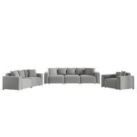 SOFASET Megan 3-2-1 In Salvador - Hellgrau, Holzwerkstoff/Textil (327/75/98cm) - Fun Möbel