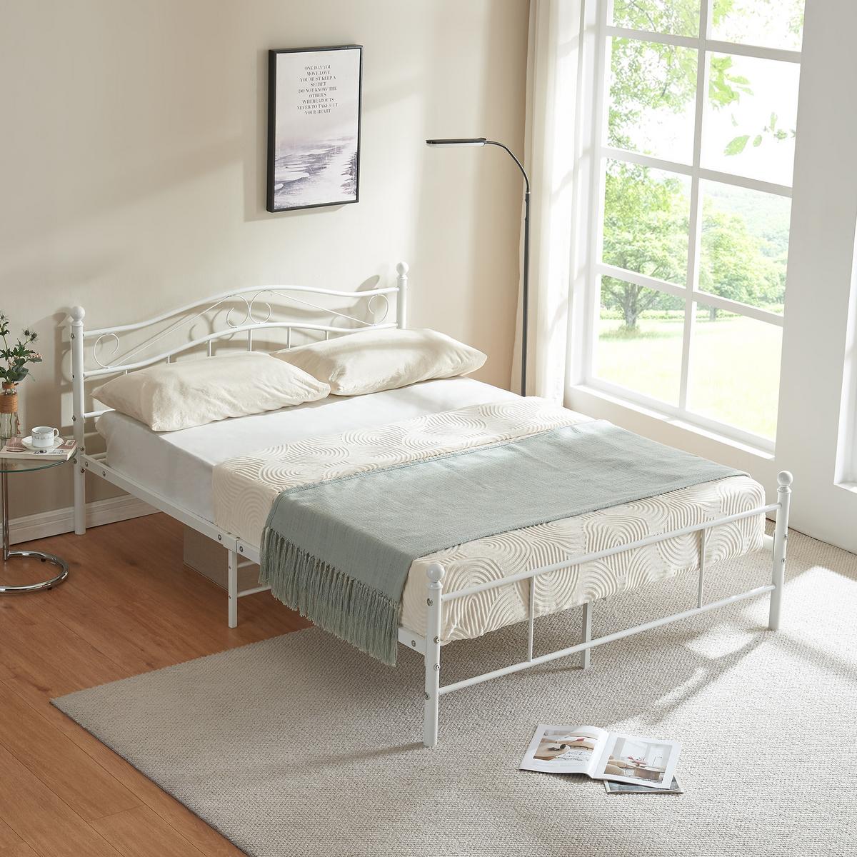 METALLBETT Florenz - Weiß, Metall (140/200cm) - [en.casa]