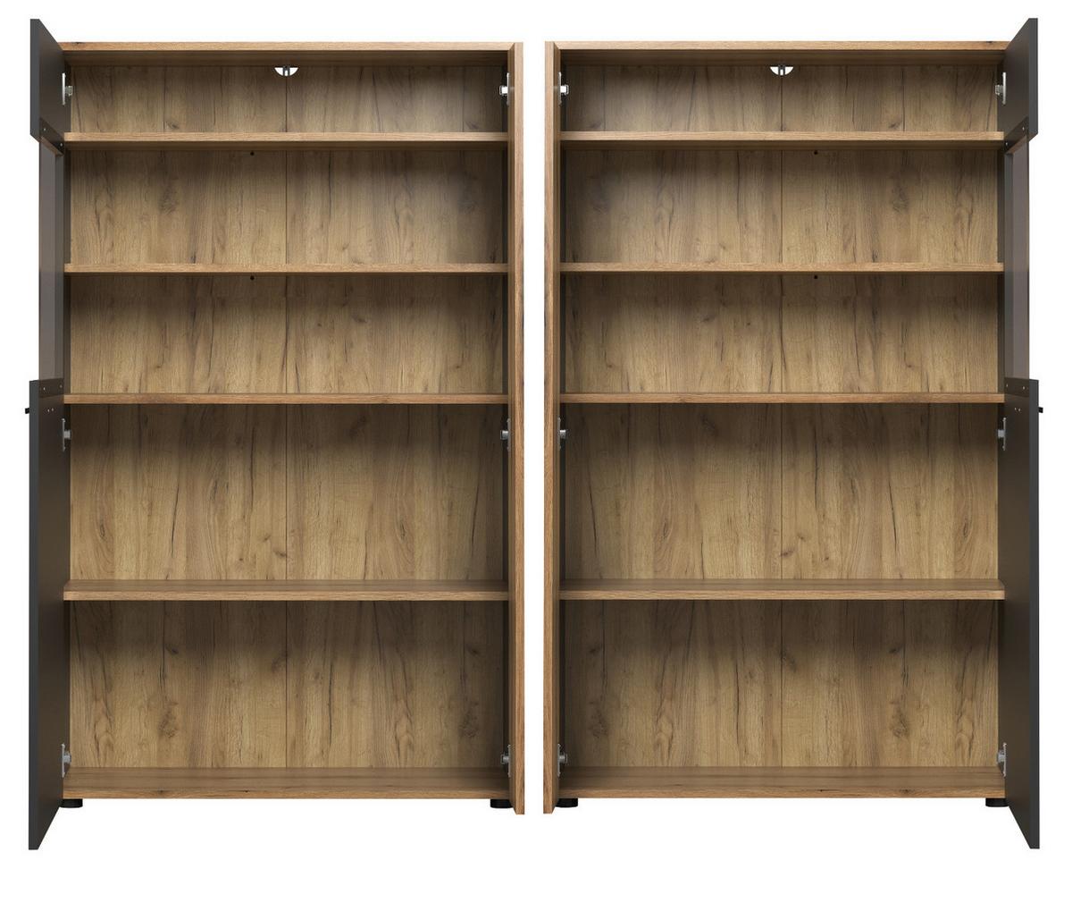HIGHBOARD grau, Evoke Eiche 90 x 146 cm, Vitrine 2-türig - Eichefarben/Anthrazit, Holzwerkstoff/Kunststoff (90/146/42cm) - Top.Furn