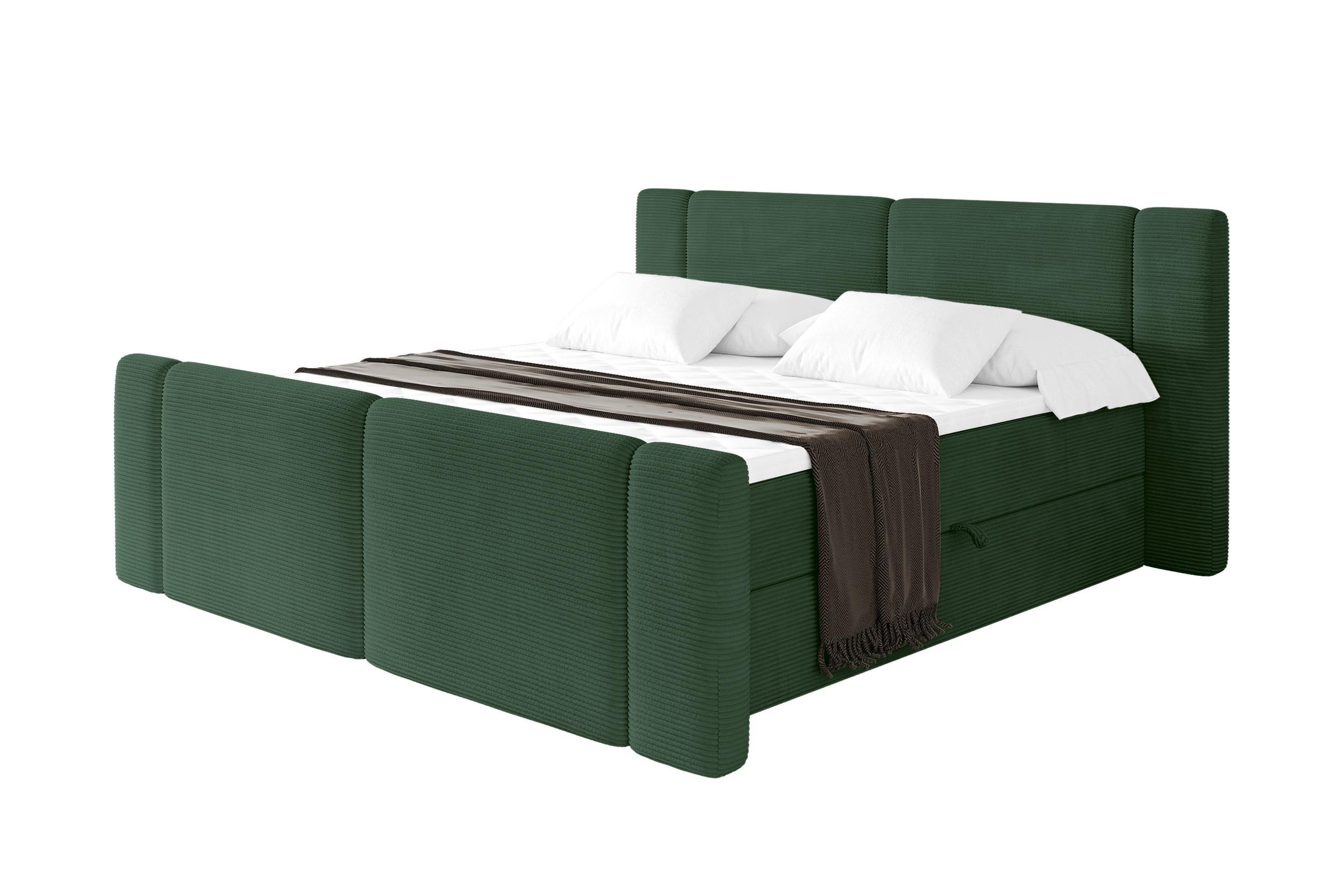 BOXBETT mit Matratze H4 - EVON Zanozek - 180x200 cm Grün - Grün, Holzwerkstoff (180/200cm) - ALTDECOR