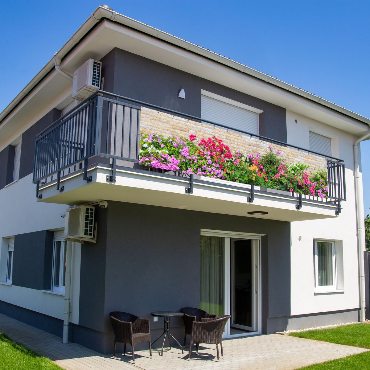 BALKON-SICHTSCHUTZ Blumen - Pflanzen - Blätter - Steine Deko XXL 500x130 cm - Pink, Kunststoff (500/130cm) - MuchoWow