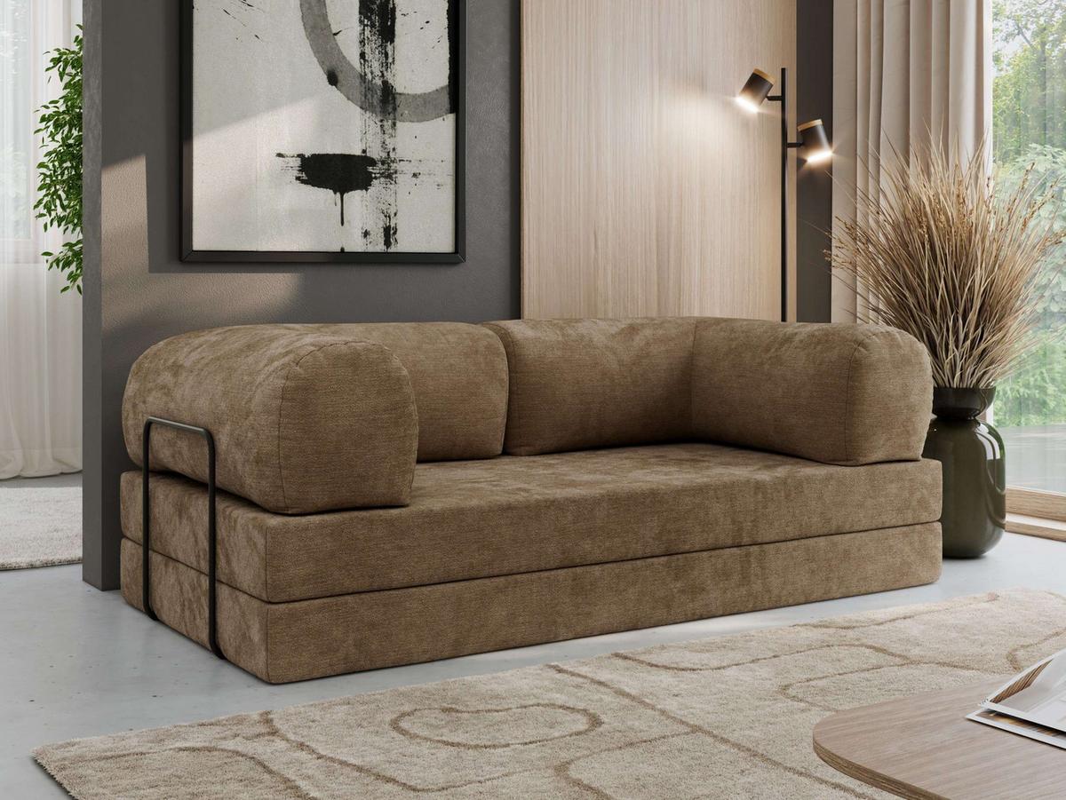 3-SITZER SOFA ORSETTO - Hellbraun Schenille glatt - Hellbraun/Schwarz, Textil/Metall (200/70/100cm) - MKS