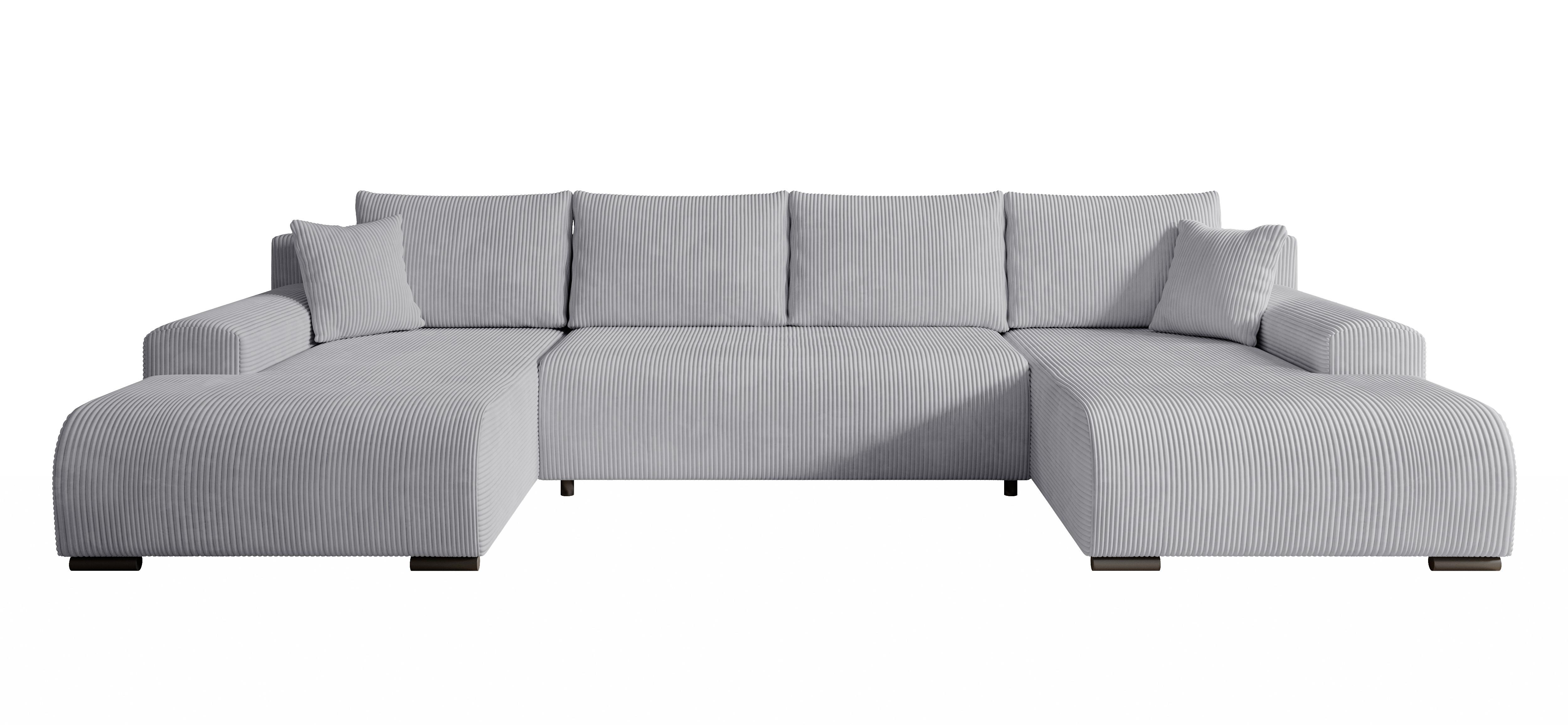 WOHNLANDSCHAFT Nelly U mit Bettkasten und Schlaffunktion, Cordstoff in U-Form - Grau, Textil (349/80/185cm)