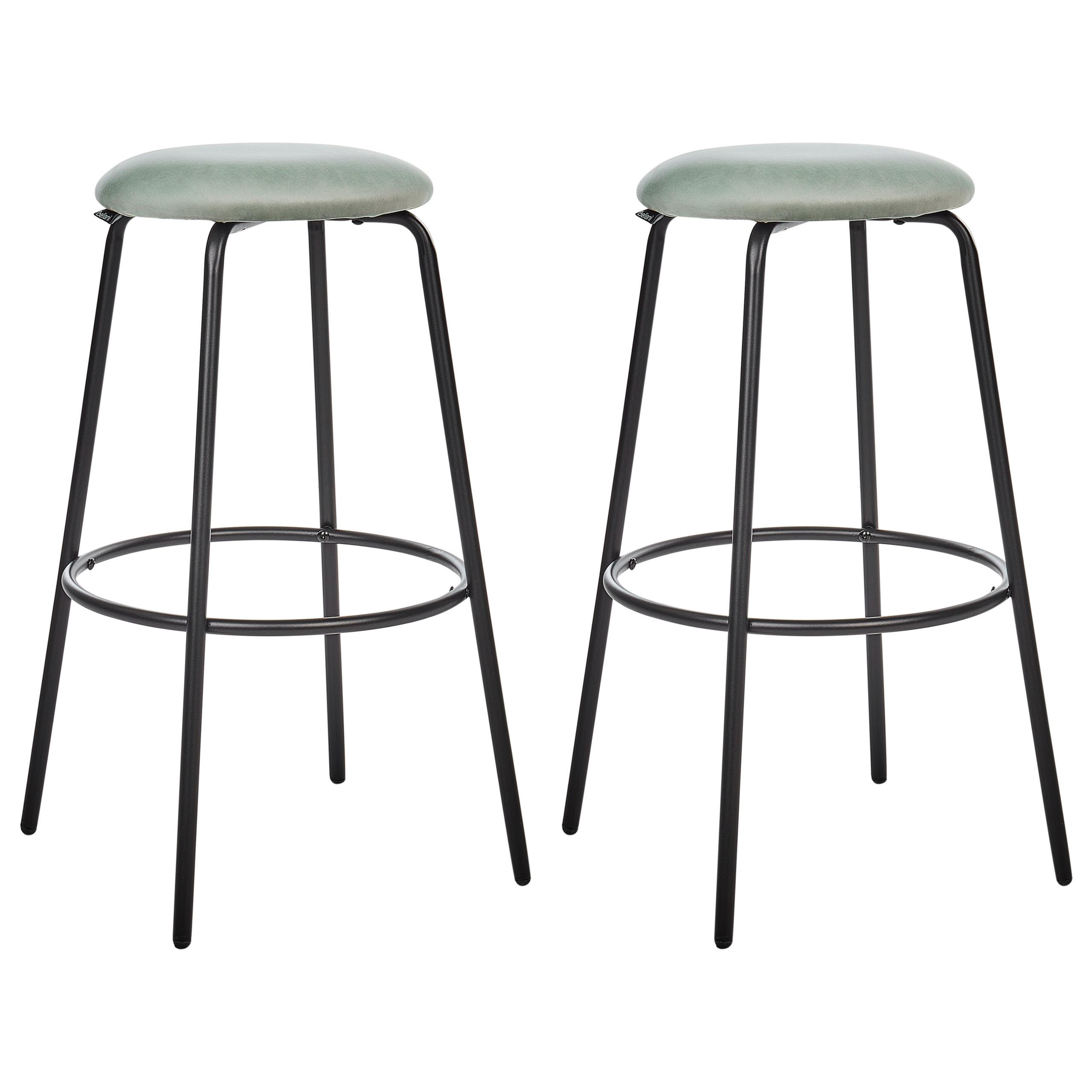 BARHOCKER 2er-Set Samtstoff Mintgrün Morton - Schwarz/Mintgrün, Textil (43/75/43cm) - Beliani