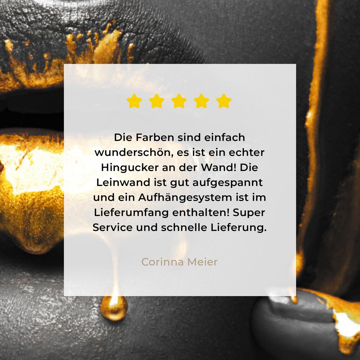 LEINWANDBILD Frau - Schwarz - Gold - Gesicht - Lippen Wandbild 40x30 cm - Goldfarben, Textil (40/30cm) - MuchoWow