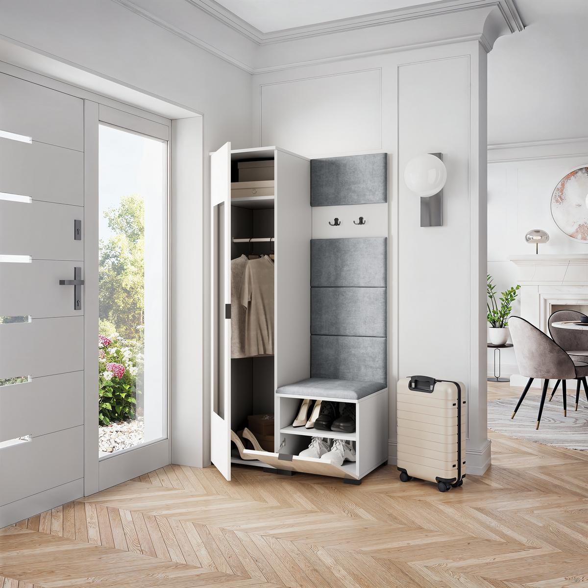 GARDEROBENSCHRANK VIRA 95/181/51 cm Modern Weiß - Hellgrau/Weiß, Holzwerkstoff (95/181/51cm) - MASSENO