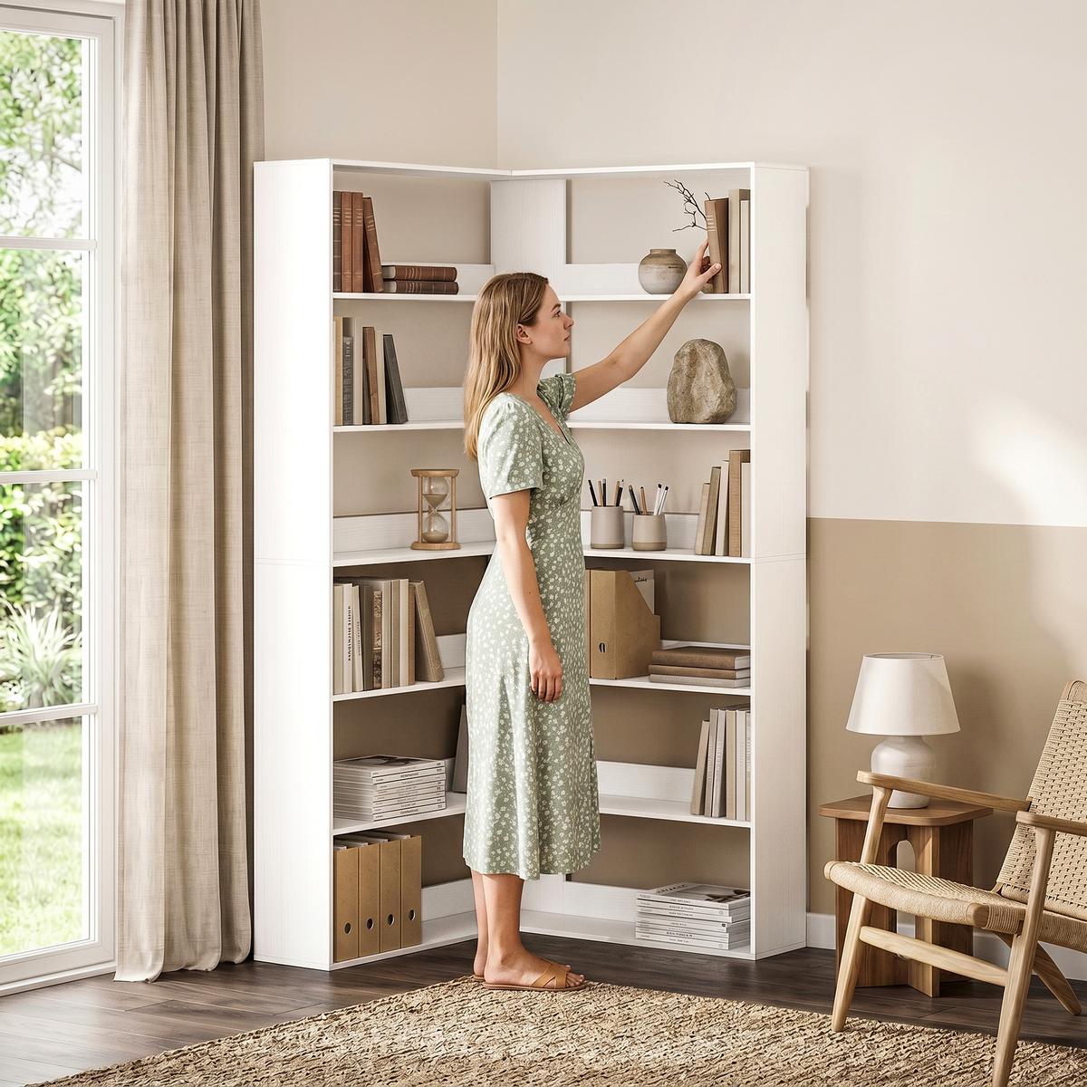 BÜCHERREGAL Spanplatte Weiß - Weiß, Holzwerkstoff (90/180/90cm) - HOMCOM