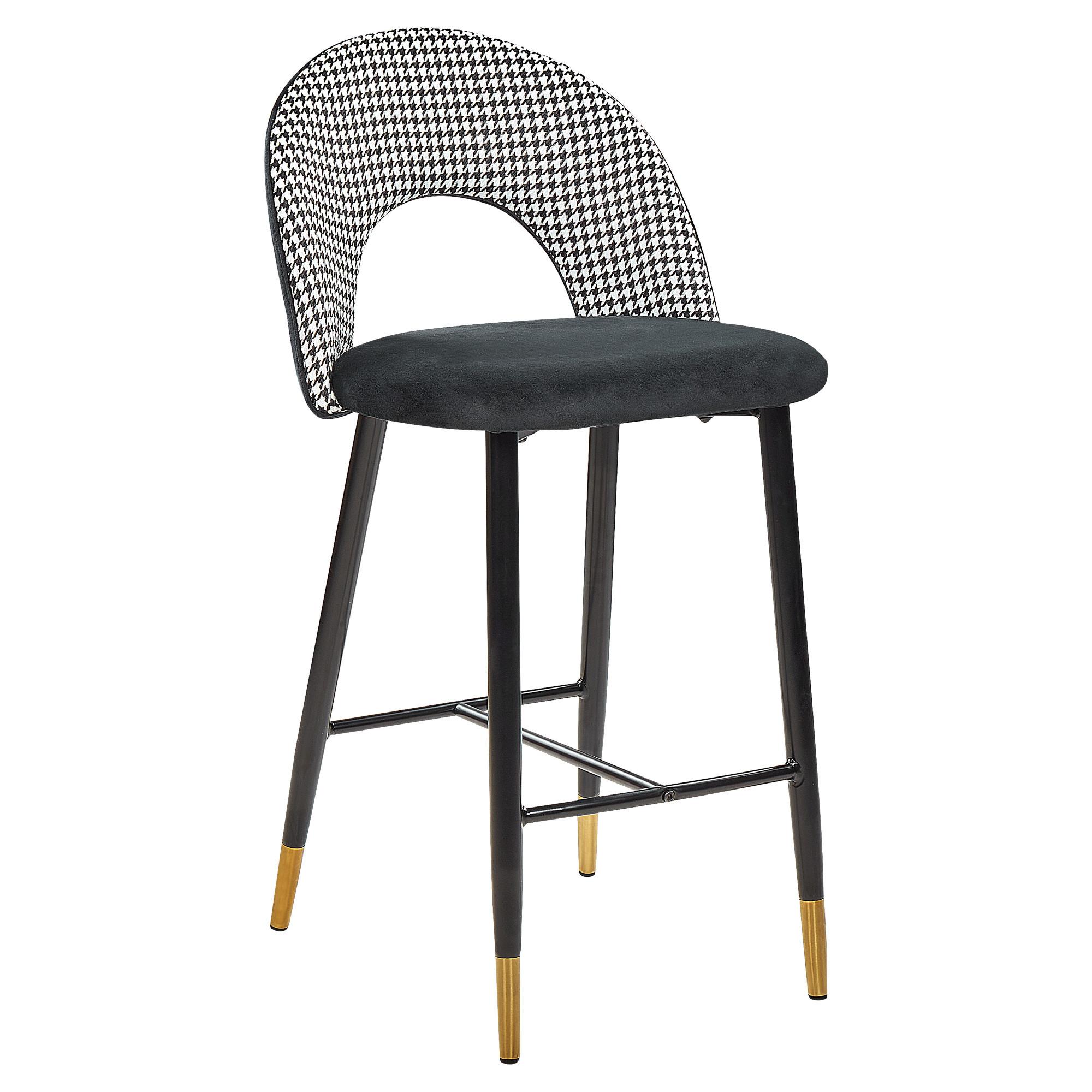 BARSTUHL 2er-Set Samtstoff Schwarz-Weiß Falton - Schwarz, Textil/Metall (48/98/49cm) - Beliani