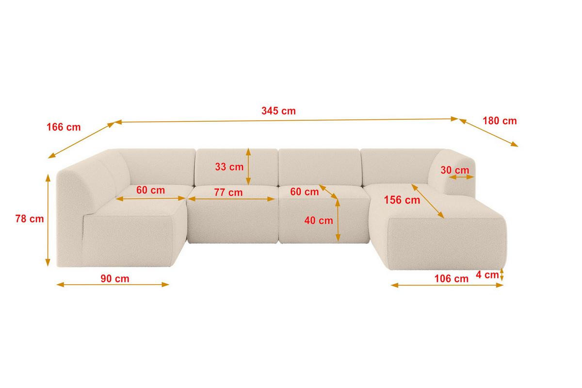 WOHNLANDSCHAFT Ottomane Rechts MOVO-L 345x180x78 cm Dunkelbegie Bouclé - Cappuccino, Holzwerkstoff/Kunststoff (180/78/345cm) - ALTDECOR