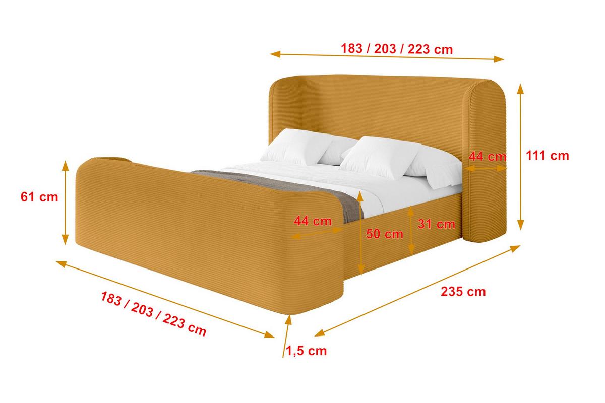 POLSTERBETT mit Bettkasten, Fußteil und Lattenrost, Bett mit Matratze H3/H4 - ESTI-Z 140x200 Senfgelb - Currygelb, Holzwerkstoff/Textil (140/200cm) - ALTDECOR