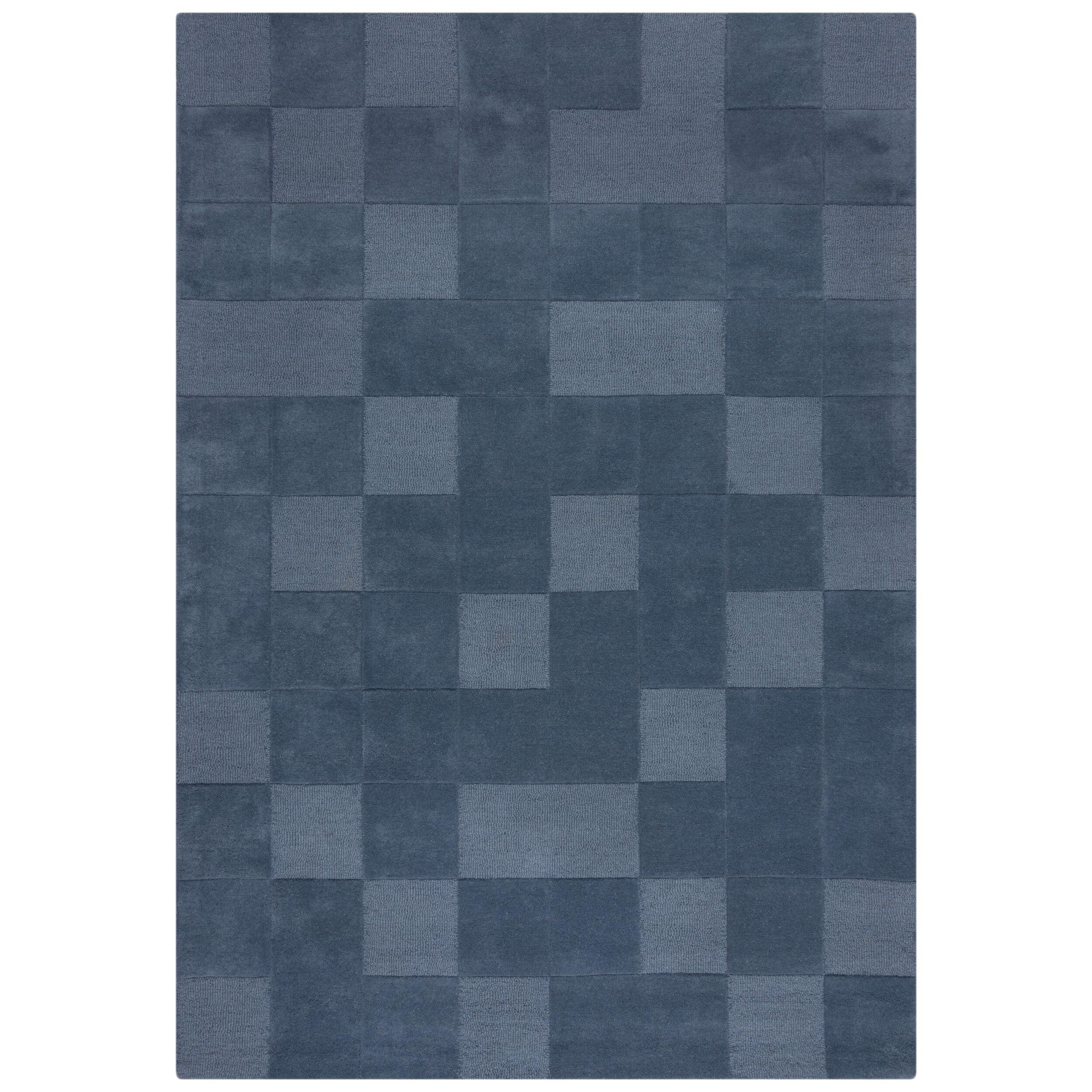 WOLLTEPPICH DEBEN, mit Schachbrettmuster, Blau, 120 x 170 cm - Blau, Textil (170/120cm) - KADIMA DESIGN