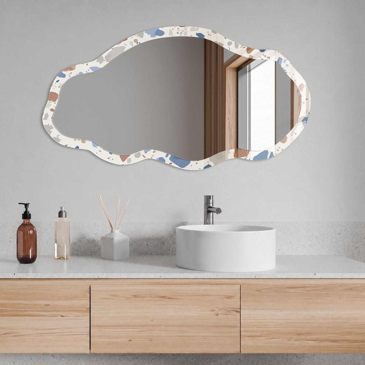 SPIEGEL 90x45 cm asymmetrisch mit Druck - Steinmosaik - Transparent, Glas (45/90/0.4cm) - TULUP