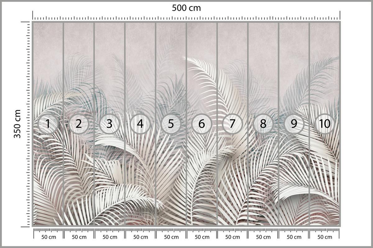 FOTOTAPETE für Schlafzimmer Tropische Blätter Palmenblätter Delikat 500x350 - Beige/Braun, Papier (500/350cm) - Muralo