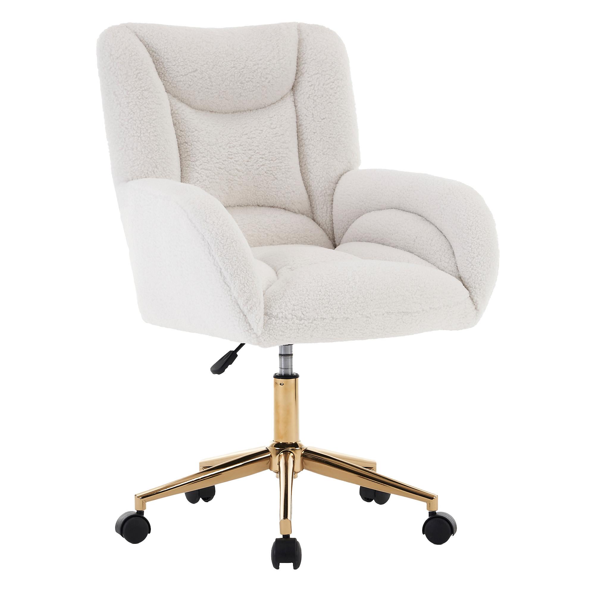 BÜROSTUHL teddy-stoff weiß & gold, höhenverstellbar & 360° drehbar - Weiß, Textil (64/92.5/62cm) - Urban Meuble