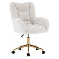 BÜROSTUHL teddy-stoff weiß & gold, höhenverstellbar & 360° drehbar - Weiß, Textil (64/92.5/62cm) - Urban Meuble