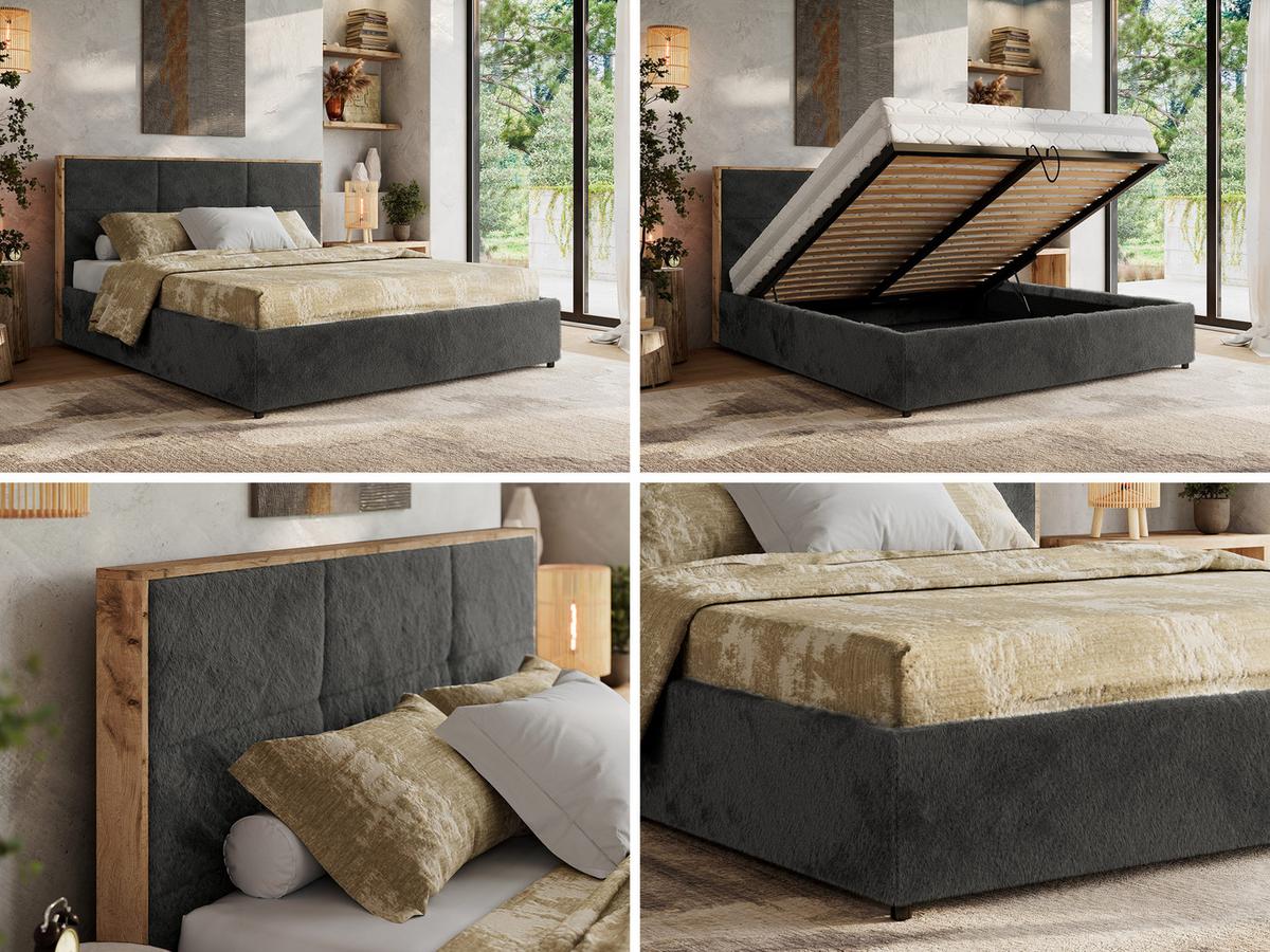 POLSTERBETT LERIO CLASSIC 160/200 - Dunkelgrau Plüsch - Multipocket-Matratze - Dunkelgrau, Textil (160/200cm) - MKS