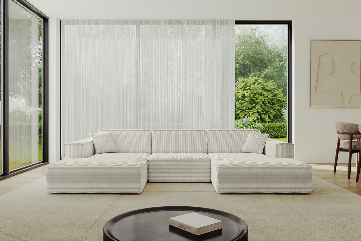 WOHNLANDSCHAFT IREA-U1-v4 - 301x165x77 cm Creme - Ecru/Creme, Holzwerkstoff/Textil (301/77/165cm) - ALTDECOR