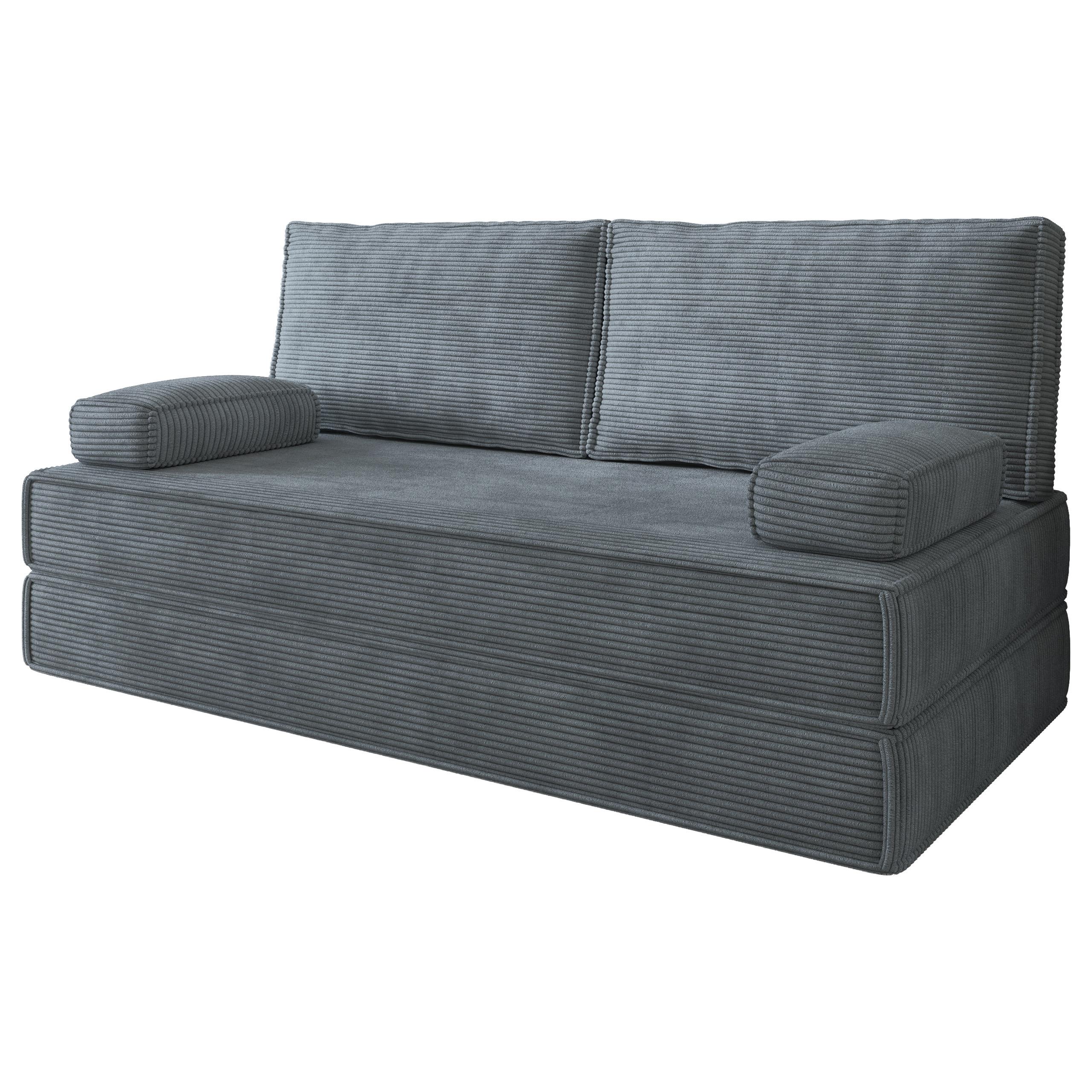 BETTSOFA SILAR aus Schaumstoff Kordstoff Grau Schlaffunktion - Grau, Textil (170/86/80cm) - MASSENO