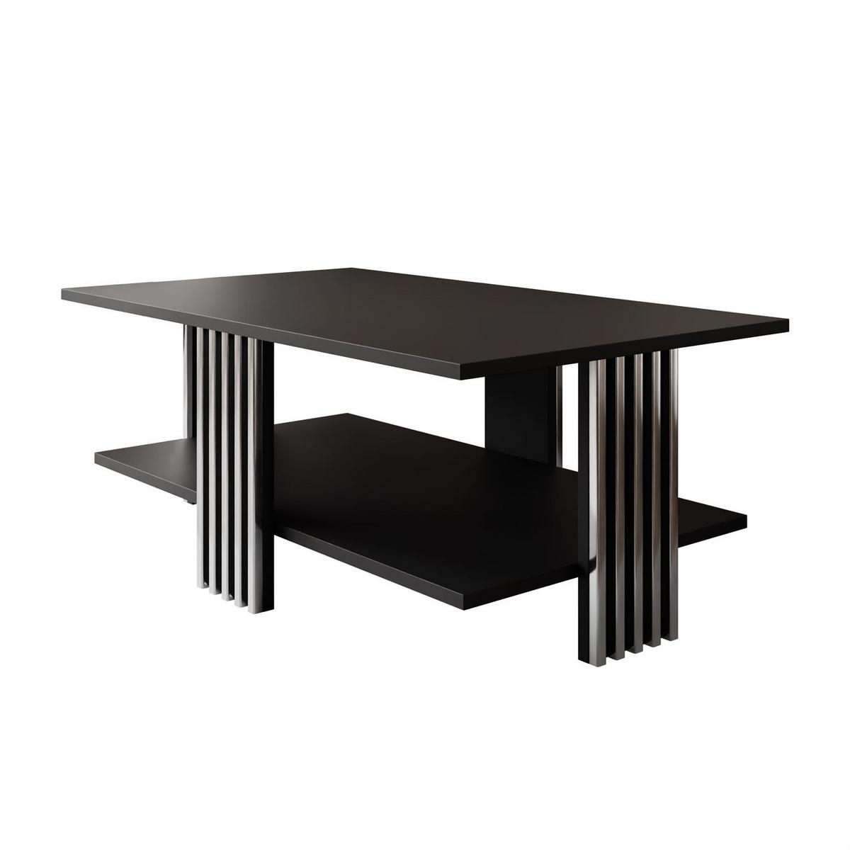 COUCHTISCH SAPHIRA SILVER mit Ablageboden, Schwarz Matt - Schwarz, Holzwerkstoff (60/100/40cm) - Lookway
