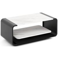 COUCHTISCH Sora in Weißer Marmor mit abgerundetem schwarzem Metallgestell 100/50/41 cm - Ecru/Schwarz, Holzwerkstoff (50/100/41cm) - WFL GROUP