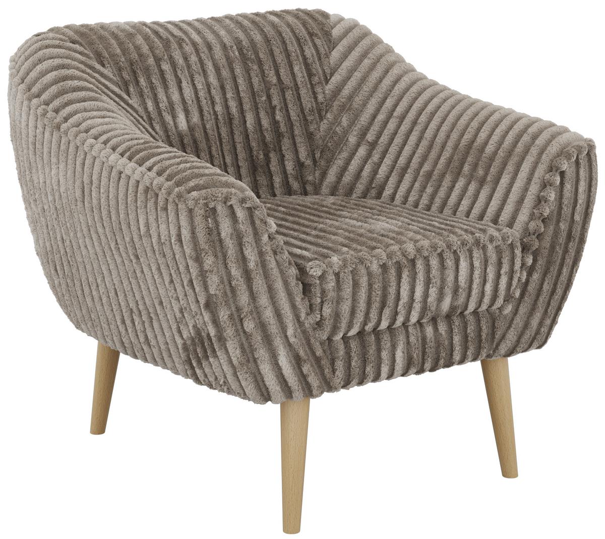 SESSEL PIRS - Hellbraun Cord - Holzbeine - Hellbraun/Buchefarben, Holzwerkstoff/Textil (80/75/74cm) - MKS