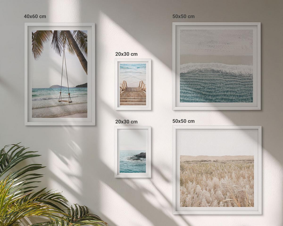 BILDER SET 5er Set - 50x50 cm & 20x30 cm & 40x60 cm Weißer Rahmen - Treppe, Strand, Meerblick, Schaukel - Weiß, Kunststoff (40/60cm) - TULUP