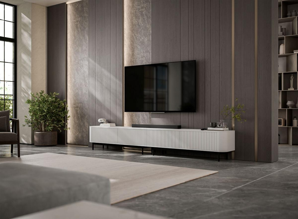 TV-LOWBOARD 2er-Set Aurora Weiß matt 280 cm mit Metallrahmen - Schwarz/Weiß, Holzwerkstoff/Metall (280/44/35cm) - Meble Lindner