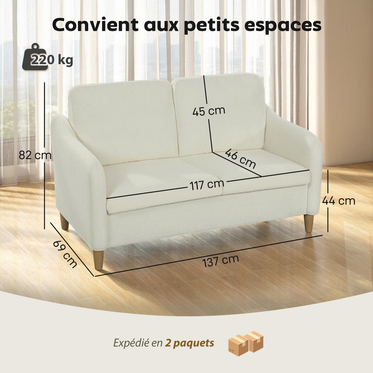 SOFA Wylvith 137/69/82cm - Creme, Textil (69/82/137cm) - ZMH