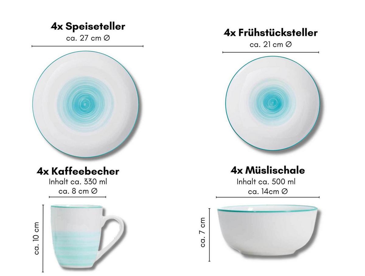 KOMBI SET Luna Türkis 16-tlg. - Türkis, Keramik (2/2/2cm) - Ritzenhoff Breker