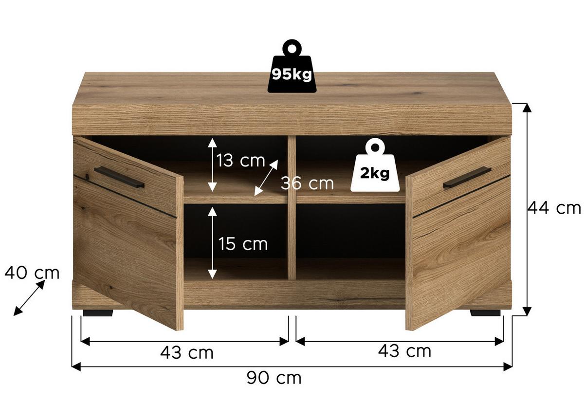 GARDEROBENBANK Evoke Eiche 90 cm, Schuhbank mit Stauraum - Eichefarben/Schwarz, Holzwerkstoff/Kunststoff (90/44/40cm) - Inn.Furn