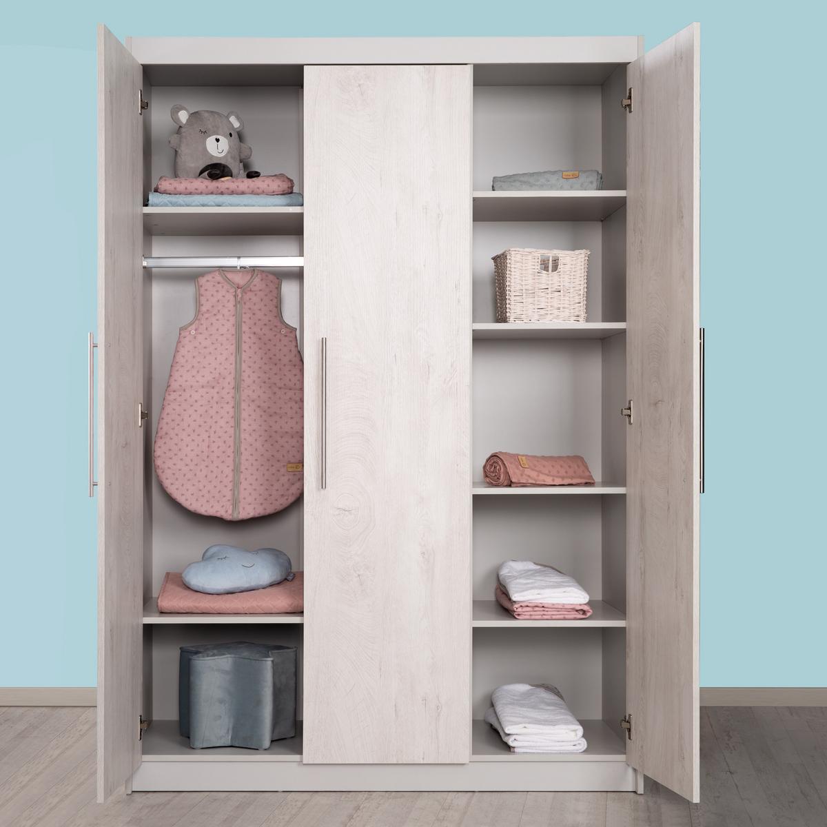BABYZIMMER-SET Maren 2 mit breiter Wickelkommode 3-teilig - Hellgrau, Holzwerkstoff (76/80/142cm) - Roba