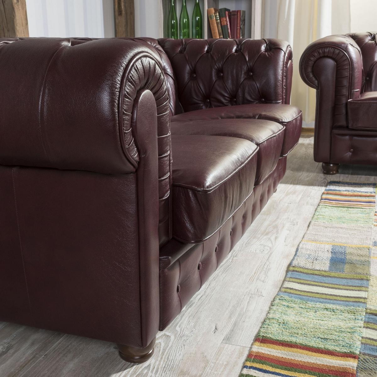 COUCHGARNITUR Chesterfield 3-2-1 Kalea Bezug Wischleder Echtleder Rot - Rot, Leder (98/76/98cm) - 58aufmkessel