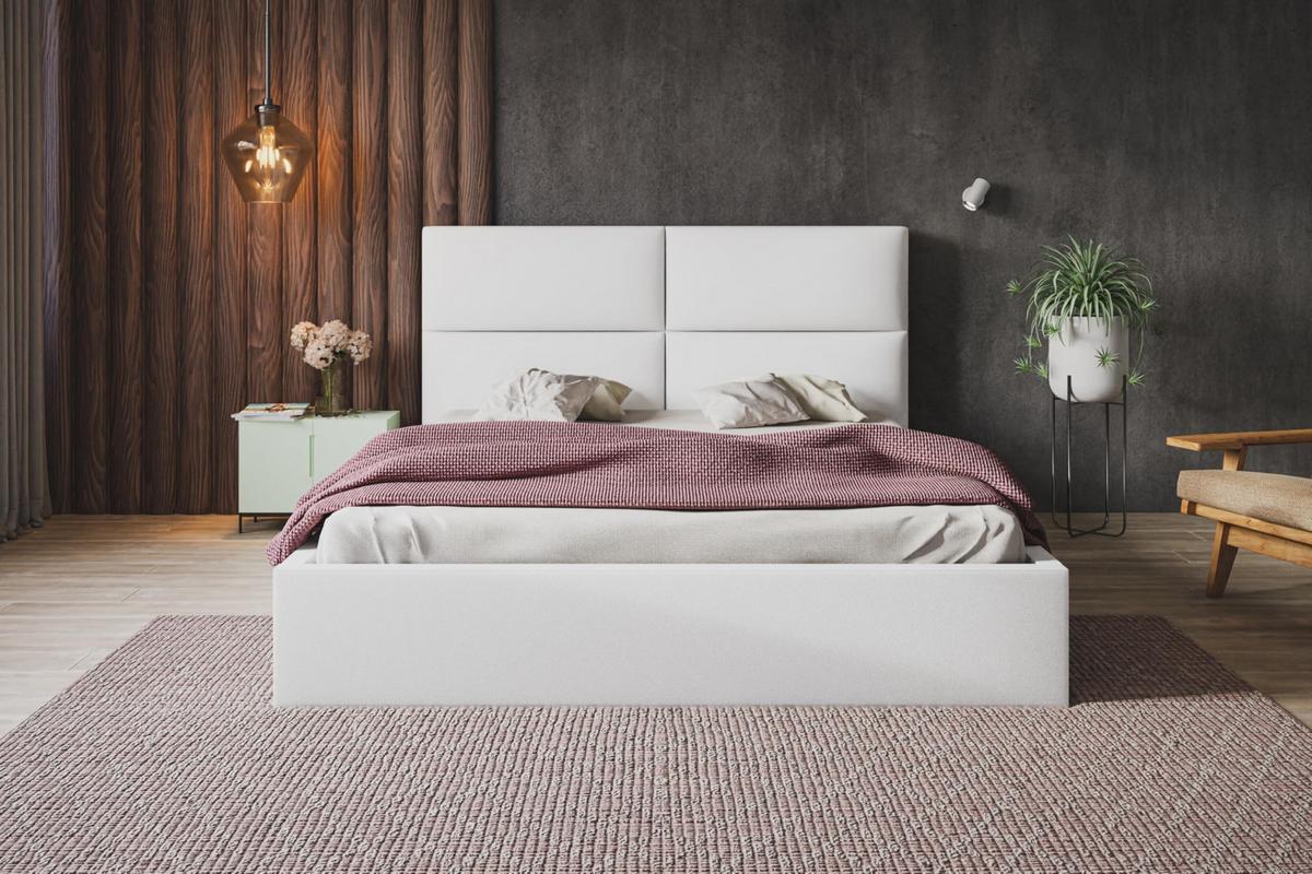 BETT 160x200 - Polsterbett mit Bettkasten und Metallrahmen - Modern Betten - Weicher Jasminstoff - Kollektion Lizbona, Weiß - Weiß, Holz/Textil (160/200cm) - Alpi-Möbel