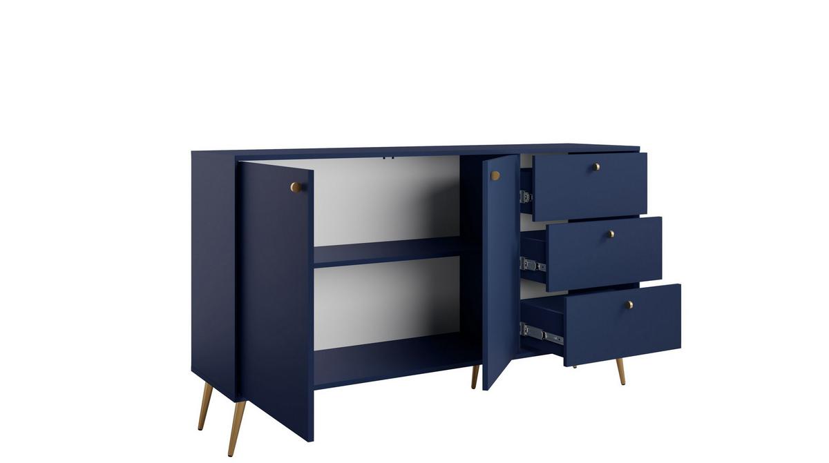 KOMMODE SFERA 156,2/89,2/40,5cm mit 3 Schubladen 2 Türen Blau - Blau, Holzwerkstoff (156.2/89.2/40.5cm) - MASSENO