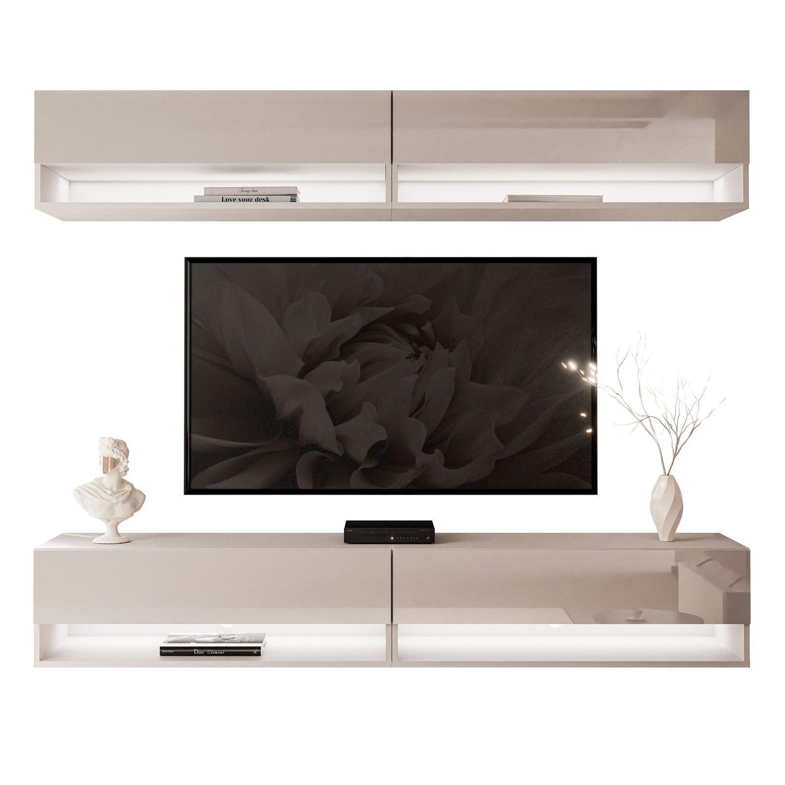 WOHNWAND Calante mit LED-Beleuchtung - Beige, Holzwerkstoff (180/30/35cm) - Lookway