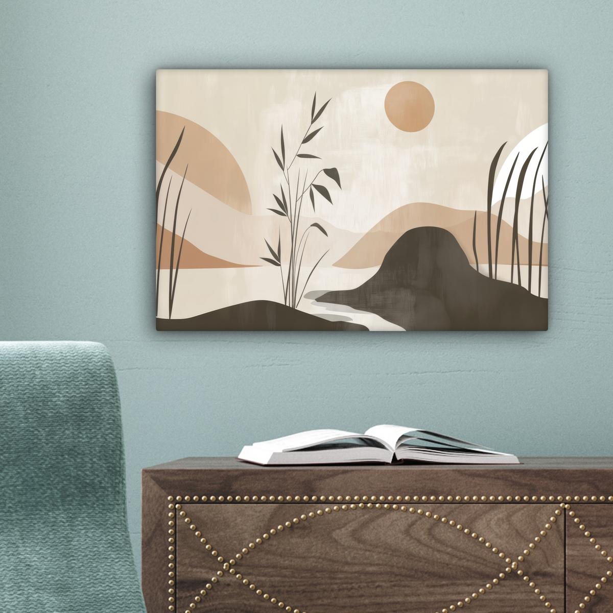 LEINWANDBILD Japandi - Landschaft - Beige Deko Schlafzimmer 30x20 cm - Cognac, Textil (30/20cm) - MuchoWow