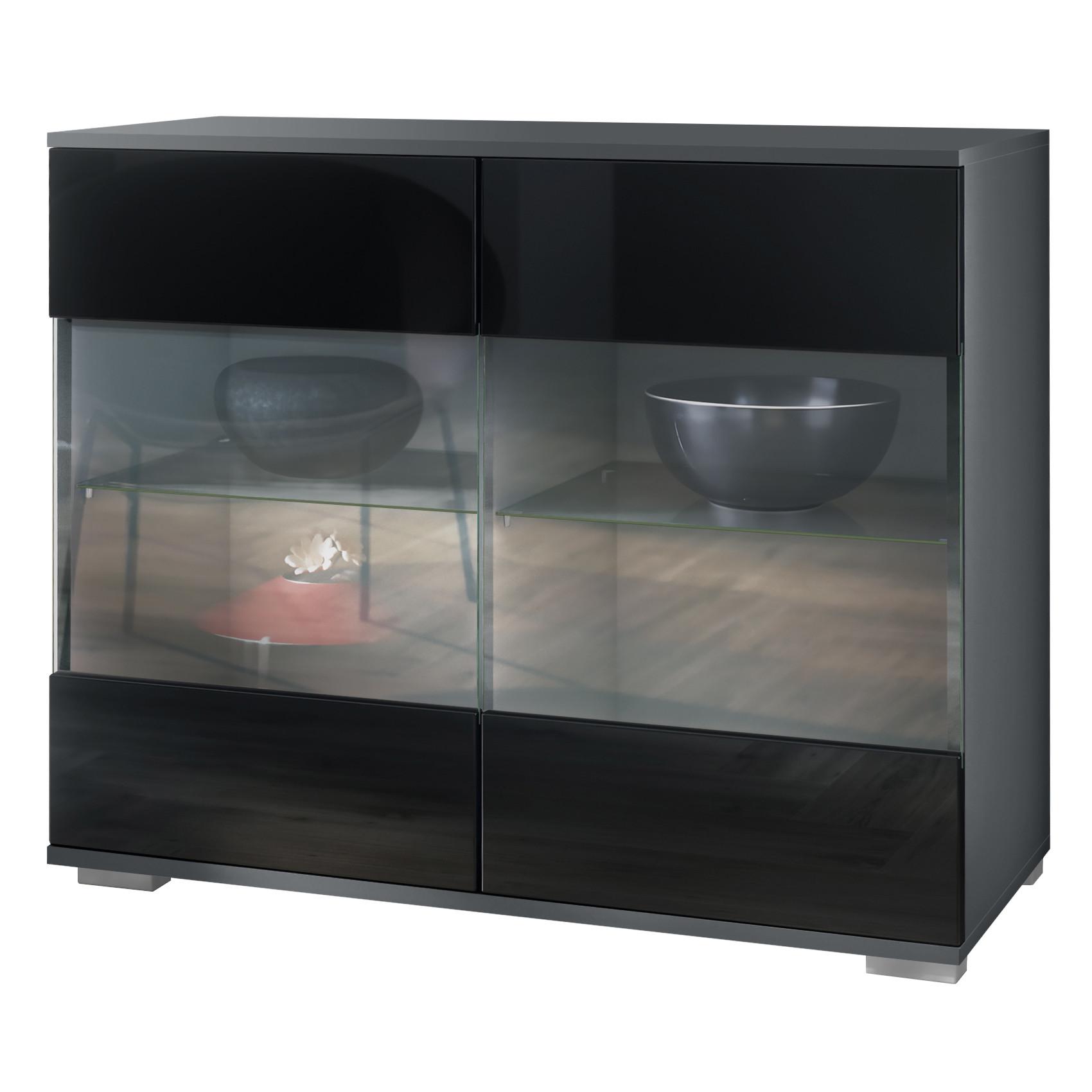 KOMMODE Bari Schwarz Hochglanz - Schwarz Hochglanz, Holzwerkstoff (92.5/75.5/35cm) - Vladon